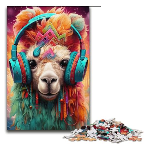 Puzzle 1000 Teile für Erwachsene, Kopfhörer, Alpaka, Puzzle als Geschenkidee, geeignet für Teenager ab 14 Jahren, Größe 38 x 26 cm von LLONGKT