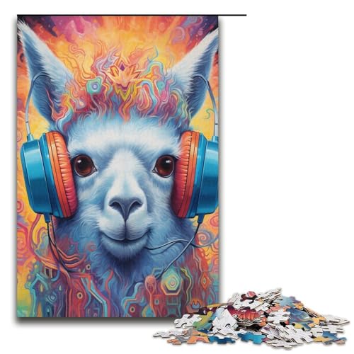 Puzzle 1000 Teile für Erwachsene, Kopfhörer, Alpaka, Puzzles für Papppuzzles, pädagogisches Spielzeug zum Stressabbau, Größe 38 x 26 cm von LLONGKT