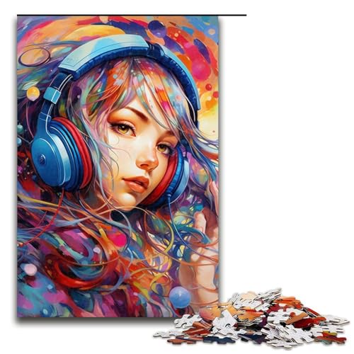 Puzzle 1000 Teile für Erwachsene, Kopfhörer, Anime-Mädchen, Spielspielzeug, ganze Familie, Größe 50 x 75 cm von LLONGKT