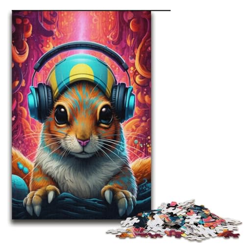 Puzzle 1000 Teile für Erwachsene, Kopfhörer, Hamster-Spielspielzeug, ganze Familie, Größe 38 x 26 cm von LLONGKT