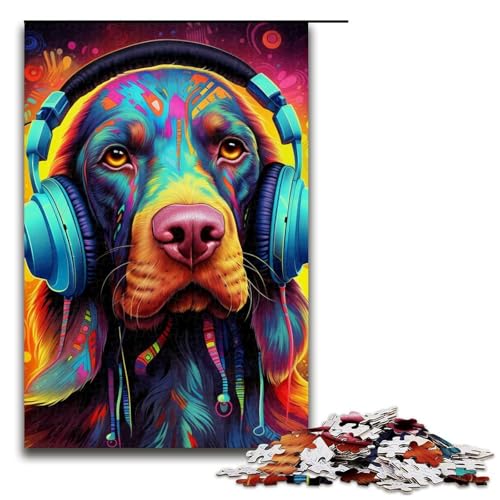 Puzzle 1000 Teile für Erwachsene, Kopfhörer, Hund, Bär, lustige Spiele, Herausforderung für die Gehirnintelligenz, süchtig machendes Spielzeug, Größe 50 x 75 cm von LLONGKT