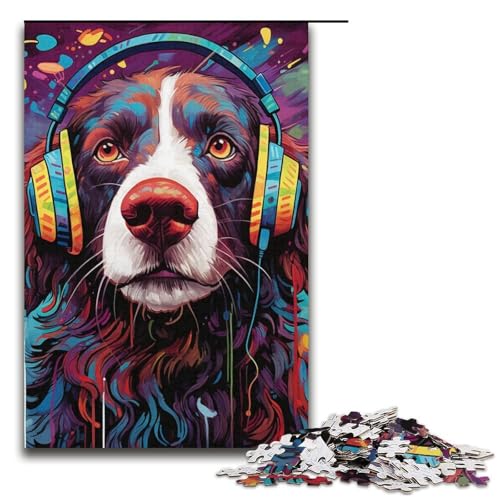 Puzzle 1000 Teile für Erwachsene, Kopfhörer, Hund, anspruchsvolles, schwieriges Puzzle, perfekte Dekoration für Teenager ab 14 Jahren, Größe 38 x 26 cm von LLONGKT