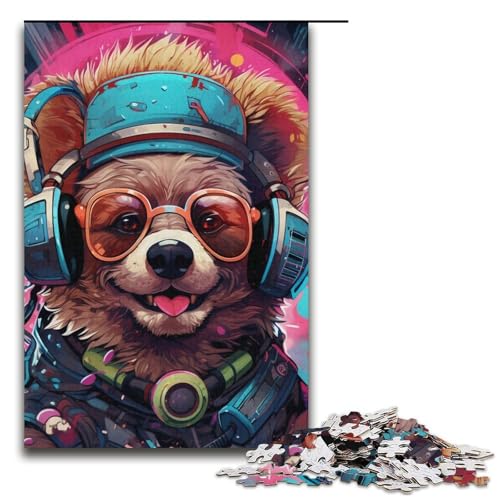 Puzzle 1000 Teile für Erwachsene, Kopfhörer, Hunde-Puzzle, Stressabbau-Spielzeug, Weihnachtswunschliste mit Weihnachtsmann, Größe 38 x 26 cm von LLONGKT