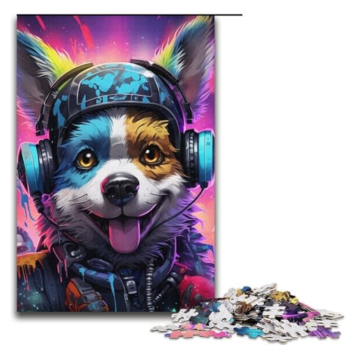 Puzzle 1000 Teile für Erwachsene, Kopfhörer, Hunde-Puzzle, lustige Spiele, herausfordernd zu vervollständigen, Aber lustig und humorvoll, Größe 38 x 26 cm von LLONGKT