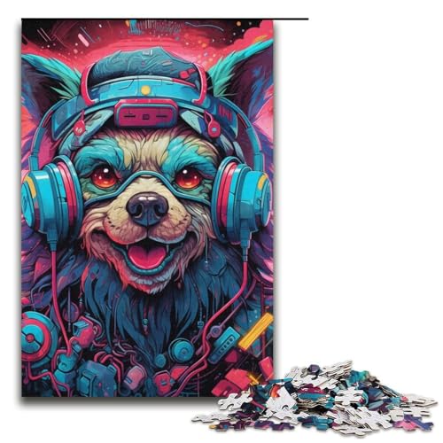 Puzzle 1000 Teile für Erwachsene, Kopfhörer, Hunde-Puzzle, verbessert das Gedächtnis, geeignet für Kinder und Jugendliche ab 14 Jahren, Größe 38 x 26 cm von LLONGKT