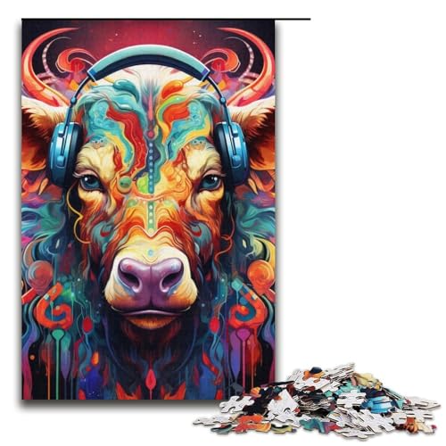 Puzzle 1000 Teile für Erwachsene, Kopfhörer, Kuh-Puzzle, Stressabbau-Spielzeug, Weihnachtswunschliste mit Weihnachtsmann, Größe 38 x 26 cm von LLONGKT