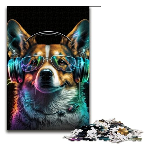 Puzzle 1000 Teile für Erwachsene, Kopfhörer-Corgi-Puzzle, anspruchsvolles Puzzlespiel und Familienspiel, Größe 50 x 75 cm von LLONGKT