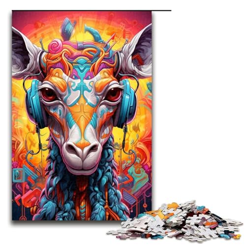 Puzzle 1000 Teile für Erwachsene, Kopfhörer-Giraffe, Puzzle für Erwachsene, Holzpuzzle, pädagogisch wertvoll, Größe 50 x 75 cm von LLONGKT