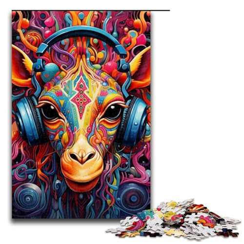 Puzzle 1000 Teile für Erwachsene, Kopfhörer-Giraffe, Puzzle zur Verbesserung des Gedächtnisses, geeignet für Kinder und Jugendliche ab 14 Jahren, Größe 50 x 75 cm von LLONGKT
