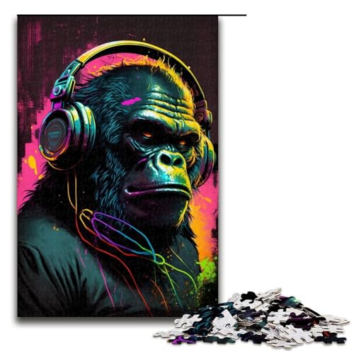 Puzzle 1000 Teile für Erwachsene, Kopfhörer-Gorilla, Puzzles für Erwachsene, Holzpuzzles, Lernspiel, Herausforderungsspielzeug, Größe 50 x 75 cm von LLONGKT