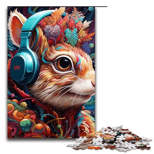 Puzzle 1000 Teile für Erwachsene, Kopfhörer-Hamster-Puzzle, herausfordernd, schwierig, Größe 50 x 75 cm von LLONGKT