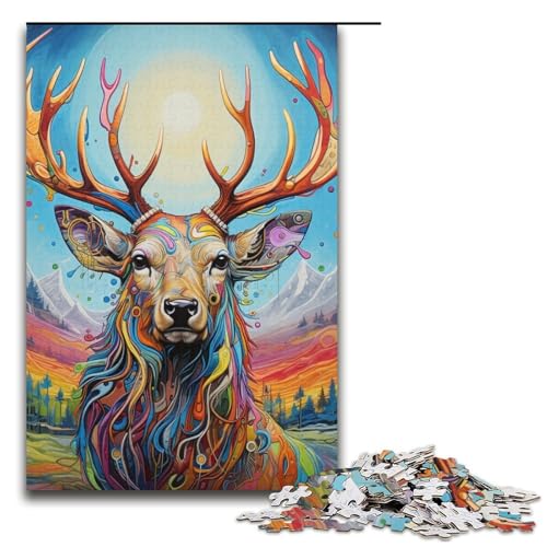 Puzzle 1000 Teile für Erwachsene, Kunst-Elch-Puzzle für Erwachsene, Papppuzzle, Familienunterhaltungsspielzeug, Größe 38 x 26 cm von LLONGKT