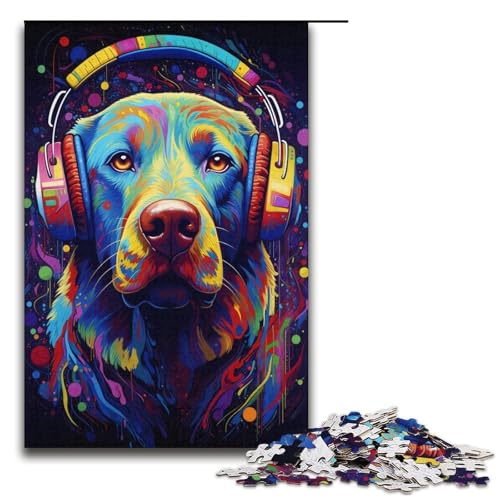 Puzzle 1000 Teile für Erwachsene, Labrador-Kopfhörer-Puzzle, Wanddekoration, Trainieren Sie Ihr Gehirn und Ihre Hände, für Jugendliche ab 14 Jahren (Größe 38 x 26 cm) von LLONGKT