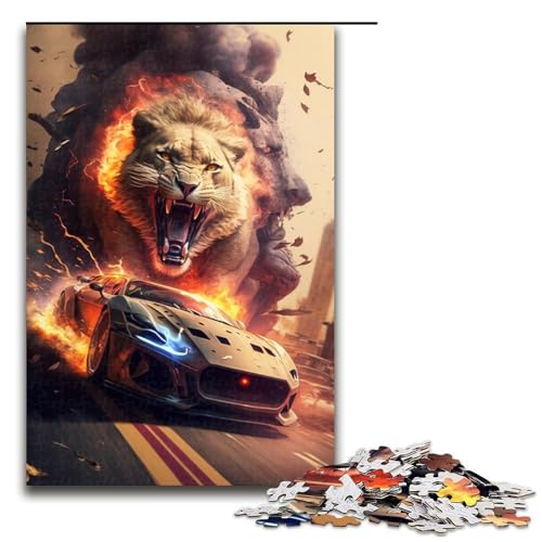 Puzzle 1000 Teile für Erwachsene, Löwenauto-Puzzle, tolles Geschenk für Spiele (Größe 50 x 75 cm) von LLONGKT