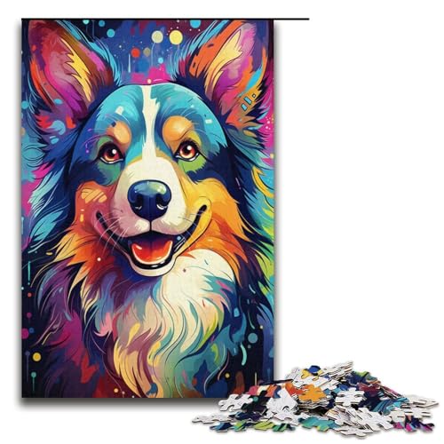Puzzle 1000 Teile für Erwachsene, Malen, Farbe, Corgi-Hund, Puzzle, Weihnachtswunschliste mit Weihnachtsmann (Größe 38 x 26 cm) von LLONGKT