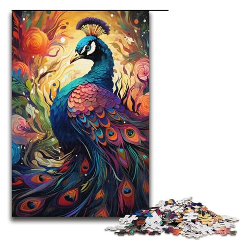 Puzzle 1000 Teile für Erwachsene, Malen, bunter Pfau, Kunst, Puzzlespiel, Spielzeug, Staycation, Zeit totzuschlagen (Größe 38 x 26 cm) von LLONGKT