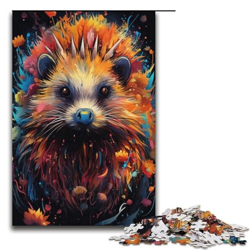Puzzle 1000 Teile für Erwachsene, Malen, buntes Igel-Puzzlespiel, Spielzeug, Staycation, Zeit totzuschlagen (Größe 38 x 26 cm) von LLONGKT