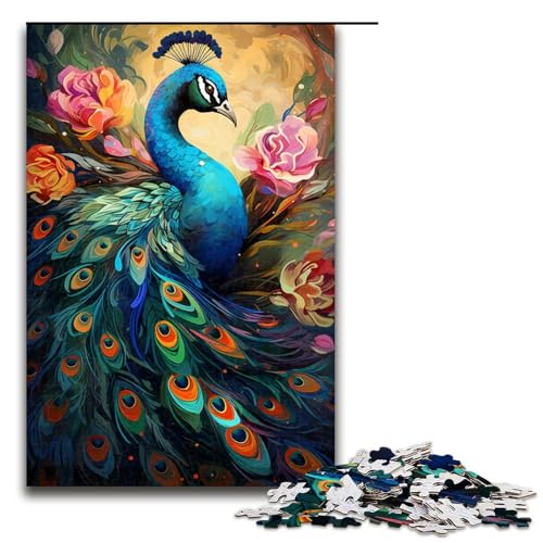 Puzzle 1000 Teile für Erwachsene, Malen, farbenfrohes Pfauenkunst-Puzzle für Erwachsene, praktisches Spiel (Größe 50 x 75 cm) von LLONGKT