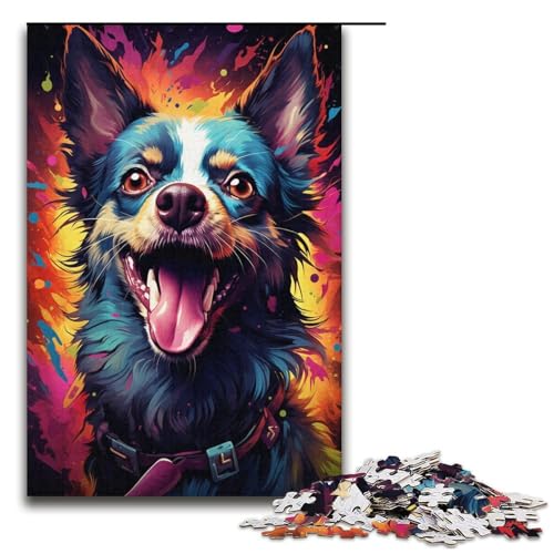 Puzzle 1000 Teile für Erwachsene, Malen, farbiges Chihuahua-Hunde-Puzzle, Weihnachtswunschliste mit Weihnachtsmann (Größe 38 x 26 cm) von LLONGKT