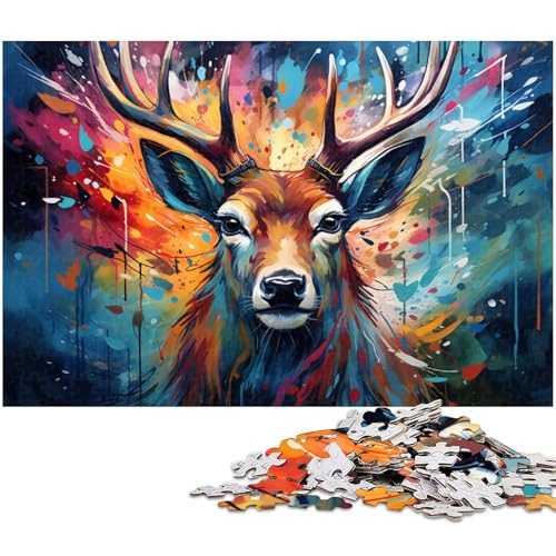 Puzzle 1000 Teile für Erwachsene, Malen eines bunten Hirsches, Lernspiel, Herausforderung, Spielzeug, Geschenk für Geburtstage, Größe 50 x 75 cm Puzzle 1000 Teile für Erwachsene, Malen eines bunten Hirsches, Lernspiel, Herausforderung, Spielzeug, Geschenk für Geburtstage, Größe 50 x 75 cm von LLONGKT