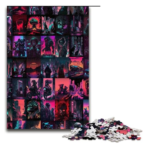 Puzzle 1000 Teile für Erwachsene, Neonlandschaft, Puzzlespiel, Spielzeug, Staycation, Zeit totzuschlagen (Größe 50 x 75 cm) von LLONGKT