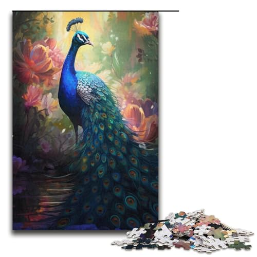Puzzle 1000 Teile für Erwachsene, Pfauen- und Kirschblüten-Spielspielzeug, ganze Familie, Größe 38 x 26 cm von LLONGKT