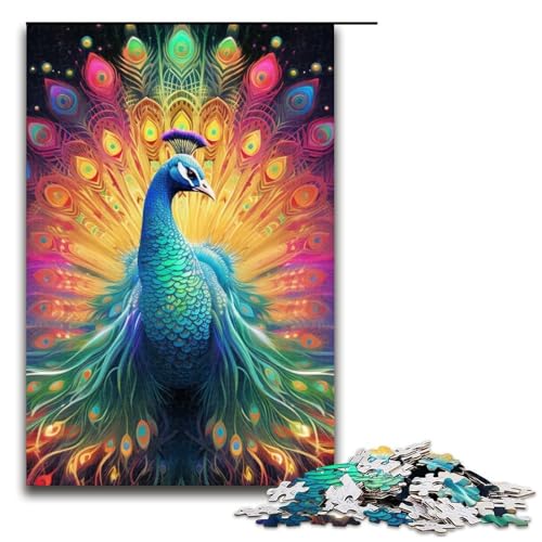 Puzzle 1000 Teile für Erwachsene, Psychedelisches Pfauenpuzzle, Lernspiele, Lernspiel für Geburtstag, Weihnachten, Größe 50 x 75 cm von LLONGKT