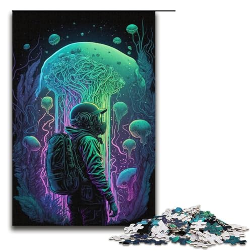 Puzzle 1000 Teile für Erwachsene, Quallen-Astronauten-Puzzle für Erwachsene, Papppuzzle, herausfordernd zu vervollständigen, Größe 38 x 26 cm von LLONGKT