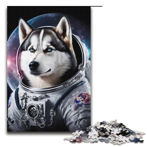 Puzzle 1000 Teile für Erwachsene, Siberian Husky Astronaut Puzzle, Lernspiele, tolle Geschenke und Spielzeuge für Teenager ab 14 Jahren, Größe 38 x 26 cm von LLONGKT
