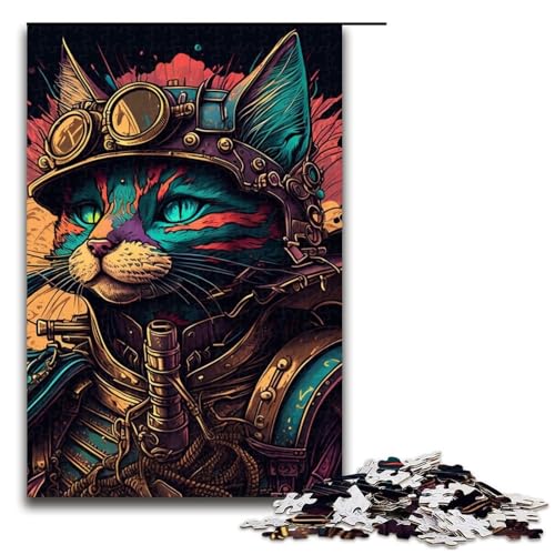 Puzzle 1000 Teile für Erwachsene, Steampunk-Katzen-Puzzle für Erwachsene, Holzpuzzle, Lernspiel, Größe 50 x 75 cm von LLONGKT