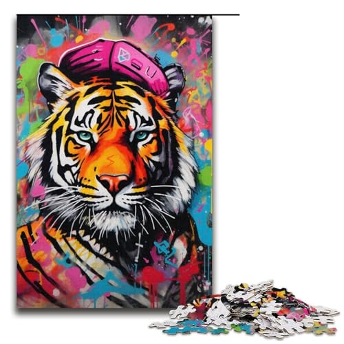 Puzzle 1000 Teile für Erwachsene, Tiger Art Graffiti Puzzle, Lernspiele, Lernspiel für Geburtstag, Weihnachten, Größe 38 x 26 cm von LLONGKT