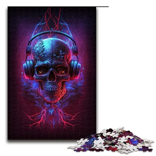 Puzzle 1000 Teile für Erwachsene, Totenkopf-Kopfhörer, lustige Familienspiele, ganze Familie (Größe 50 x 75 cm) von LLONGKT