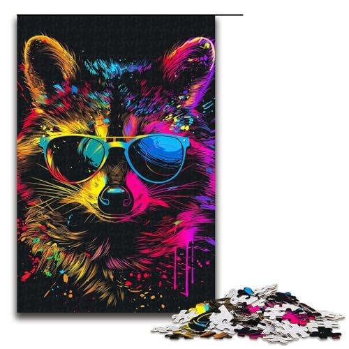 Puzzle 1000 Teile für Erwachsene, Waschbär mit Kopfhörer, Puzzle, Lernspiele, einzigartiges Geburtstagsspiel (Größe 50 x 75 cm) von LLONGKT