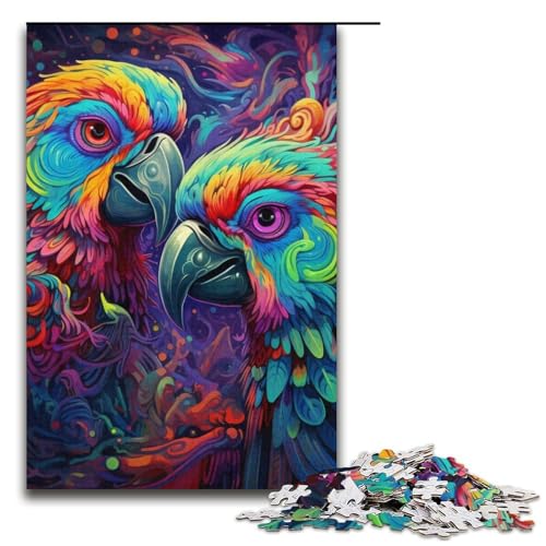 Puzzle 1000 Teile für Erwachsene, bunter Papagei-Bär, lustige Spiele, Herausforderung für die Gehirnintelligenz, süchtig machendes Spielzeug, Größe 38 x 26 cm von LLONGKT