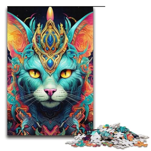 Puzzle 1000 Teile für Erwachsene, buntes psychedelisches Katzen-Puzzle, Lernspiele, Lernspiel für Geburtstag, Weihnachten, Größe 38 x 26 cm von LLONGKT