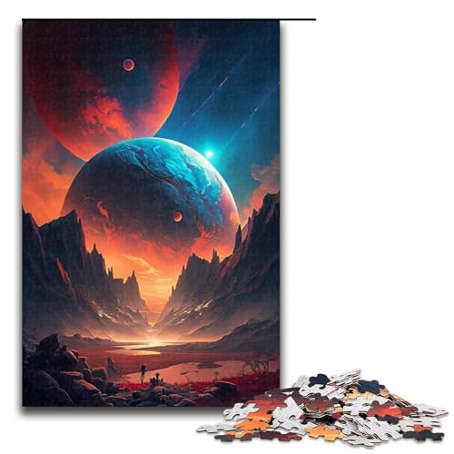 Puzzle 1000 Teile für Erwachsene, farbenfrohes Planeten-Berge-Puzzle, Weihnachtswunschliste mit Weihnachtsmann (Größe 50 x 75 cm) von LLONGKT