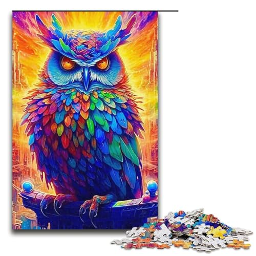 Puzzle 1000 Teile für Erwachsene Eulenpuzzle für Erwachsene aus Pappe, Heimkunstdekor, Größe 38 x 26 cm von LLONGKT
