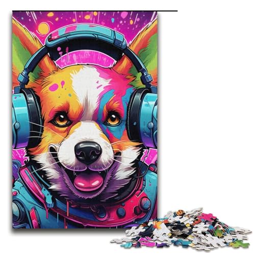 Puzzle 1000 Teile für Erwachsene Hund mit Kopfhörer Puzzle Lernspiele Lernspiel für Geburtstag, Weihnachten Größe 38x26cm von LLONGKT