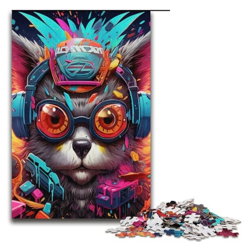 Puzzle 1000 Teile für Erwachsene Hund mit Kopfhörer Puzzle Lernspiele Lernspiel für Geburtstag, Weihnachten Größe 38x26cm von LLONGKT