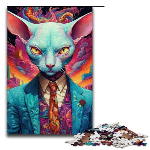 Puzzle 1000 Teile für Erwachsene Katze im Anzug Puzzle Lernspiele Lernspiel für Geburtstag, Weihnachten Größe 50x75cm von LLONGKT