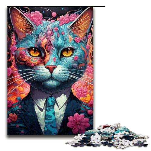 Puzzle 1000 Teile für Erwachsene Katze im Anzug Puzzle für Erwachsene Holzpuzzle Lernspiel Größe 50x75cm von LLONGKT