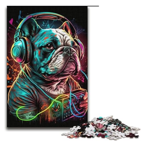Puzzle 1000 Teile für Erwachsene Kopfhörer Bulldog Puzzle für Erwachsene Kartonpuzzle Heimdekoration Größe 38x26cm von LLONGKT