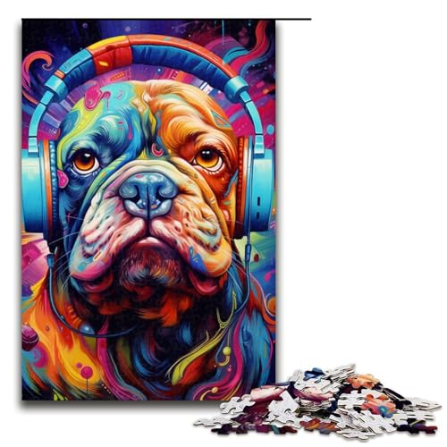 Puzzle 1000 Teile für Erwachsene Kopfhörer Bulldog Puzzle für Teenager Holzpuzzle Familienaktivität Größe 50x75cm von LLONGKT