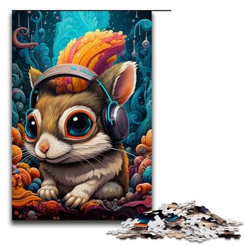 Puzzle 1000 Teile für Erwachsene Kopfhörer Hamster Puzzle für Erwachsene Holzpuzzle Lernspiel Größe 50x75cm von LLONGKT