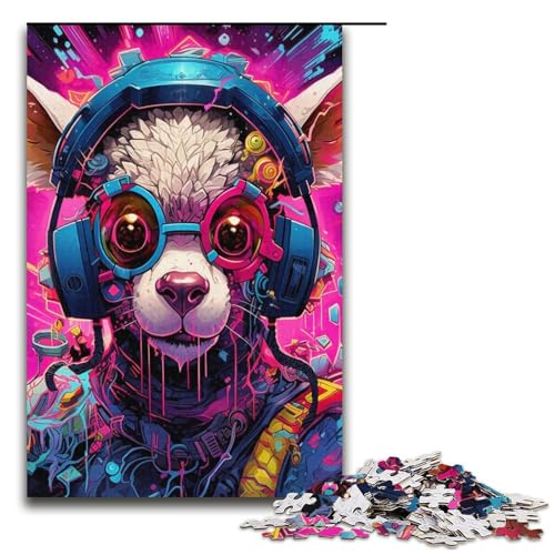 Puzzle 1000 Teile für Erwachsene Kopfhörer Hund Puzzle für Erwachsene Karton Puzzles Pädagogisches Größe 38x26cm von LLONGKT