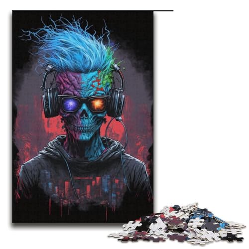 Puzzle 1000 Teile für Erwachsene Kopfhörer Totenkopf Puzzle für Erwachsene Papppuzzle Familienspaß Spielzeug Größe 38x26cm von LLONGKT