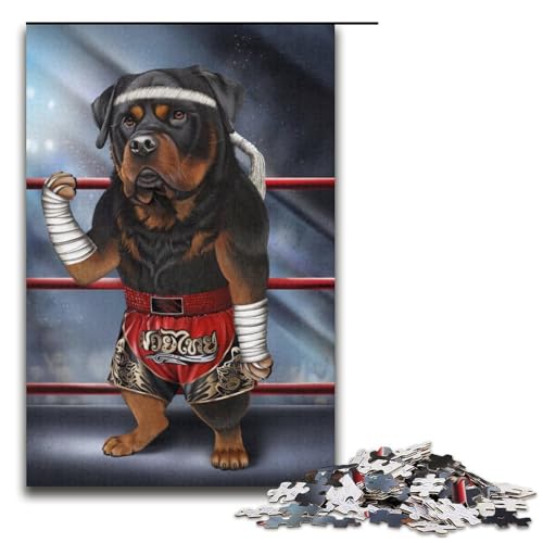 Puzzle Rottweiler-Hund Thai-Boxen, 1000 Teile, für Erwachsene, Lernspiele, Staycation, Zeitvertreib für Teenager ab 14 Jahren, Größe 38 x 26 cm von LLONGKT