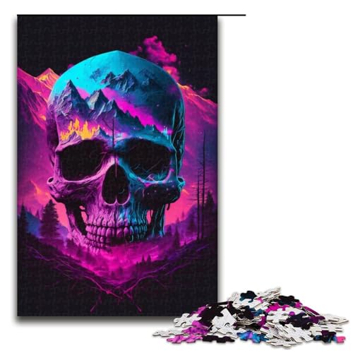 Puzzle Synthwave Skull Jigsaw 1000 Teile für Erwachsene Lernspiele Weihnachtsgeburtstagsgeschenke für und Teenager ab 14 Jahren Größe 50x75cm von LLONGKT