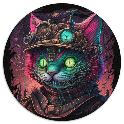 Puzzle für 1000 Teile, Katze mit Helm, rund, aus Pappe, unmögliche Lernspiele und Geschenke zur Heimdekoration (Größe 67,5 x 67,5 cm) von LLONGKT