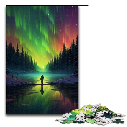 Puzzle für Erwachsene, 1000 Teile, „Aurora am Himmel“, ausgeschnittenes Puzzle mit passendem Poster und Quizblatt, Größe 50 x 75 cm von LLONGKT